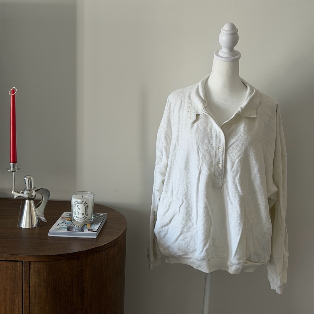 Urban Outfitters Cream Long-Sleeve Collared Pullover Sweater